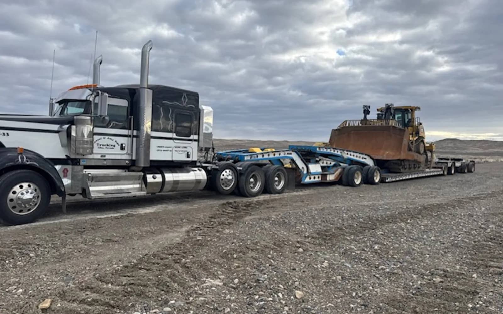 Dozer loaded on a lowboy trailer